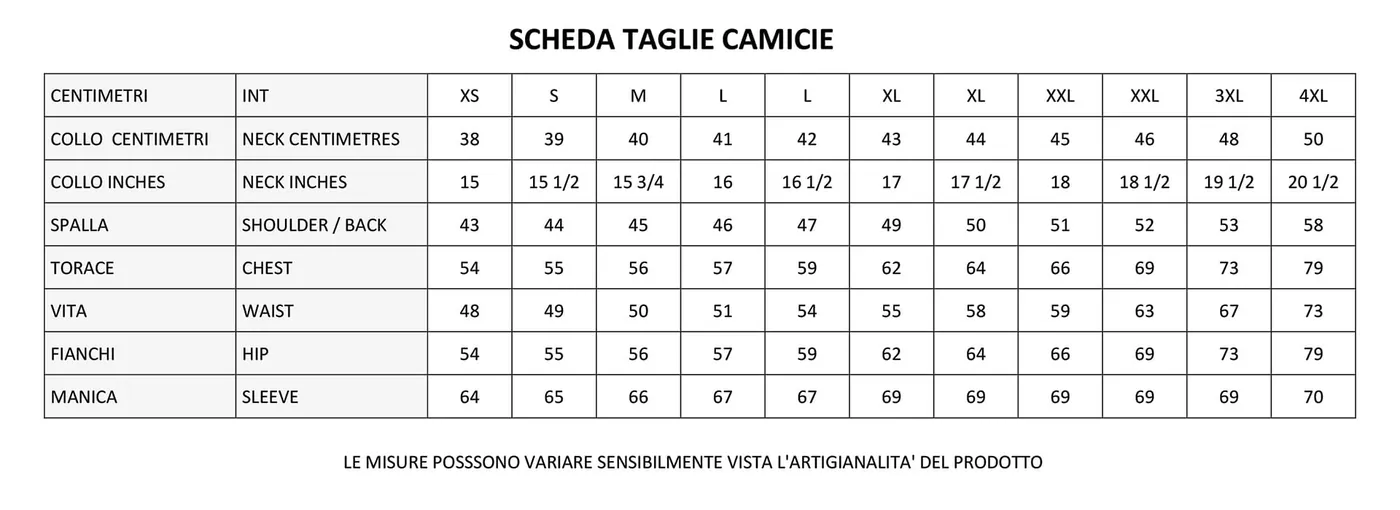 Tabella delle taglie: Camicie